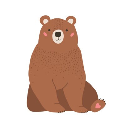 Poster Een bruine beer met een hart op zijn voet