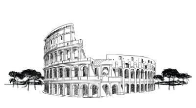 Poster Een cartoonachtige afbeelding van het Romeinse Colosseum.
