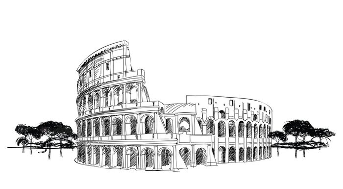 Poster Een cartoonachtige afbeelding van het Romeinse Colosseum.