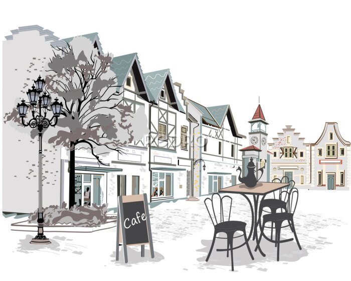 Poster Een charmant café in de oude stad