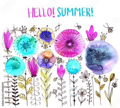 Poster Een charmante bloemencompositie in aquarel-stijl.