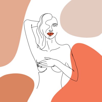 Een collage van een vrouwenlichaam getekend met één lijn.