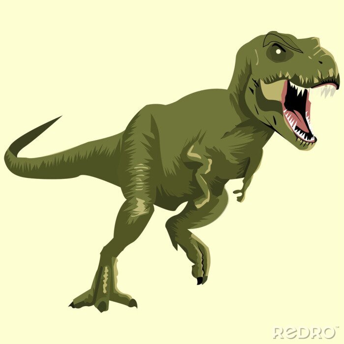 Poster Een dreigende groene tyrannosaurus op de vlucht
