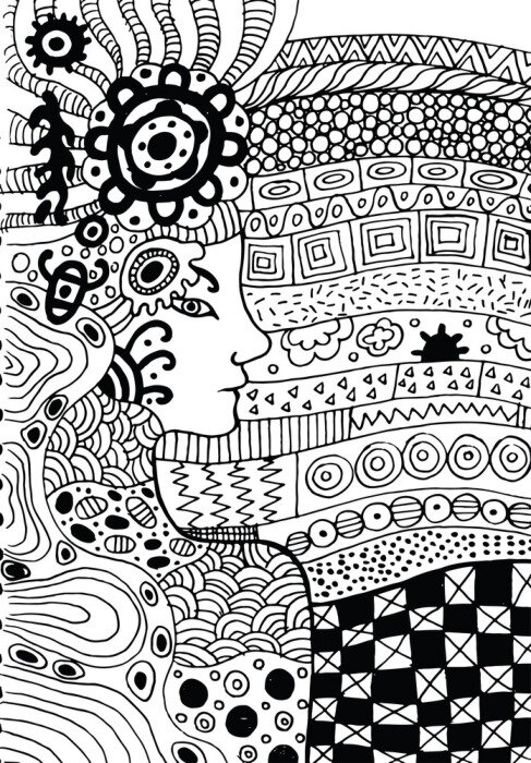 Poster Een gezicht dat uit zwarte en witte patronen tevoorschijn komt