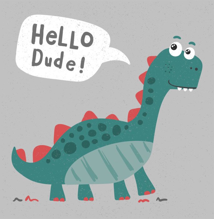 Poster Een groene dinosaurus met drie tanden