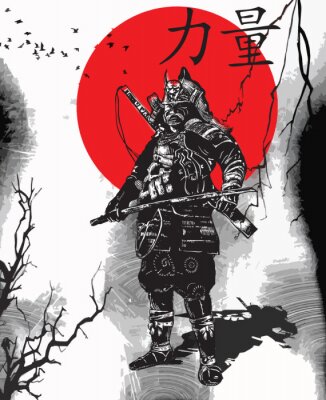 Poster Een hand getekende vector van Japan Cultuur - Samurai, Shogun