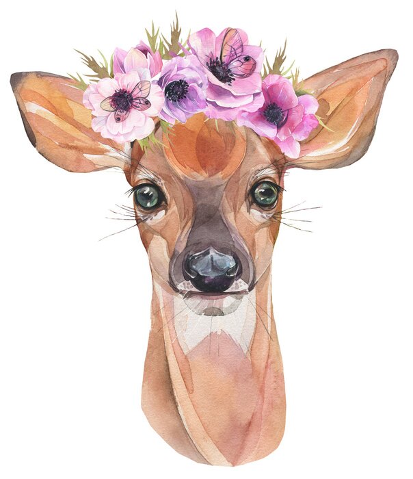 Poster Een hert met paarse bloemen