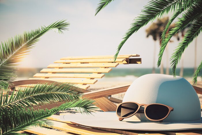 Poster Een hoed op het strand