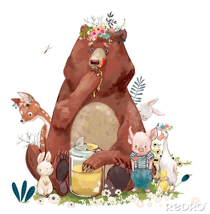 Poster Een honingetende beer en zijn vrienden