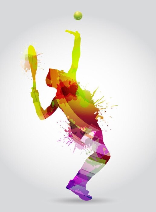 Poster Een kleurrijk silhouet van een tennisser die serveert.