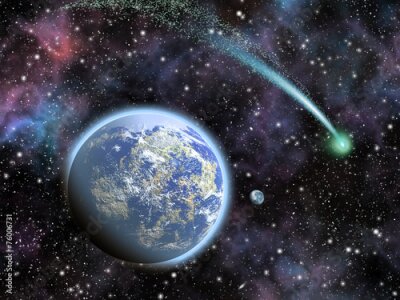 Fotobehang Een komeet die over de aarde vliegt