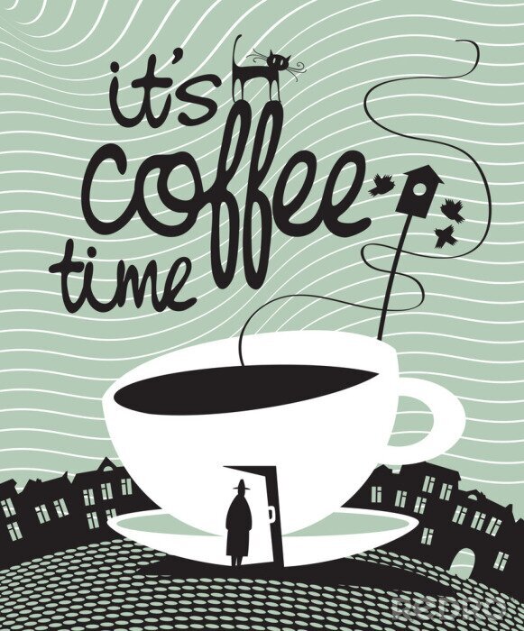 Poster Een kopje met een inscriptie en een kat.