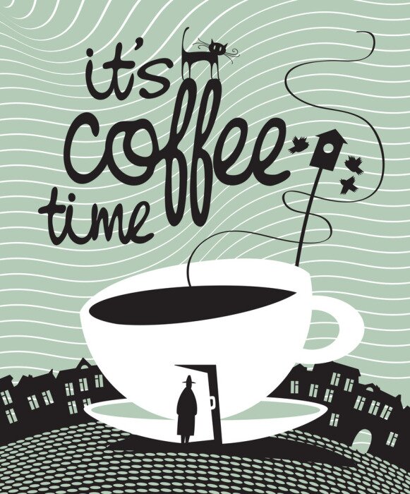 Poster Een kopje met een inscriptie en een kat.