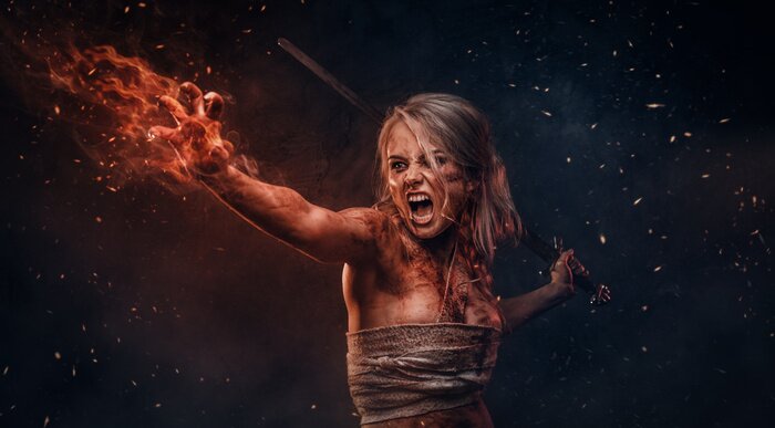 Poster Een krijger met vurige kracht