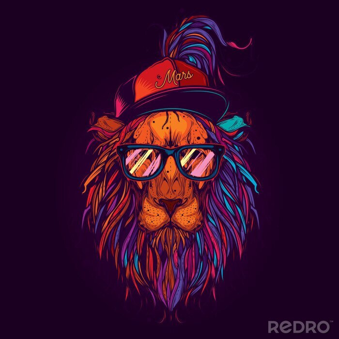 Poster Een leeuw met bril en een pet
