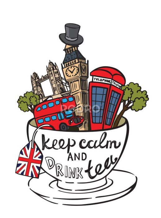 Poster Een leuke compositie met Britse symbolen en een beker.