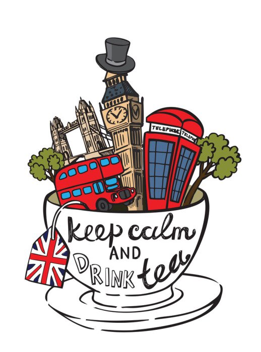 Poster Een leuke compositie met Britse symbolen en een beker.