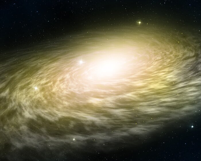 Poster Een lichtgevend sterrenstelsel en een donkere kosmos