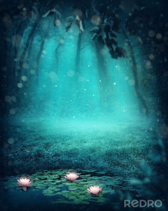 Poster Een magisch bos met bloemen