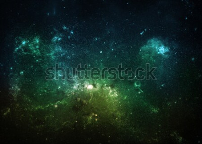 Poster Een magisch sterrenstelsel van groene nevels
