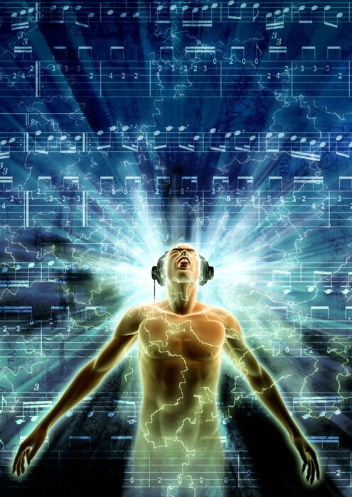 Poster Een man die verdwaald is in de muziek