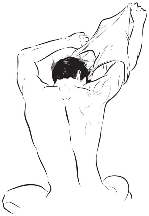 Poster Een man die zijn shirt uittrekt