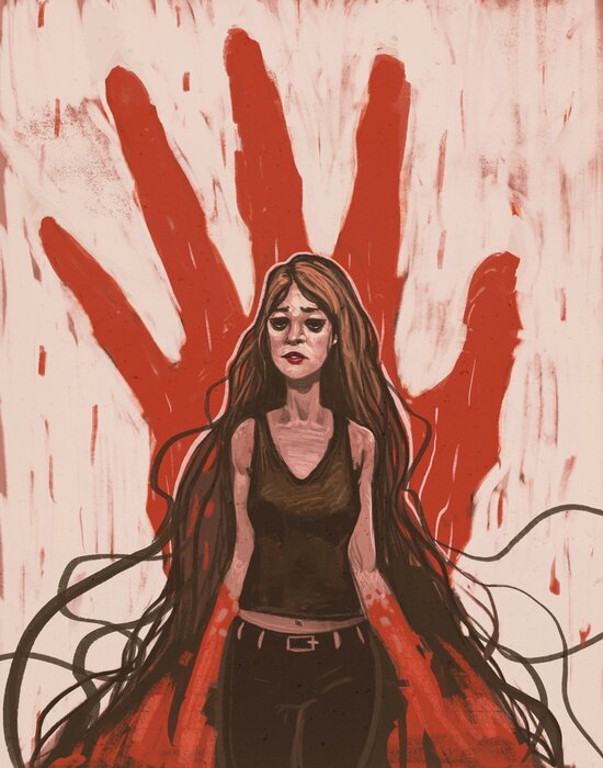 Poster Een man met bebloede handen