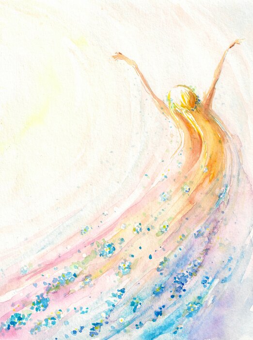 Poster Een meisje met bloemen in haar haar