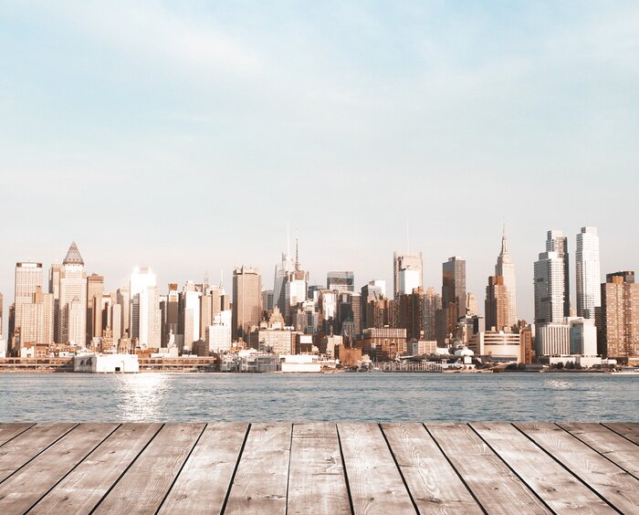 Poster Een moderne stad aan het water