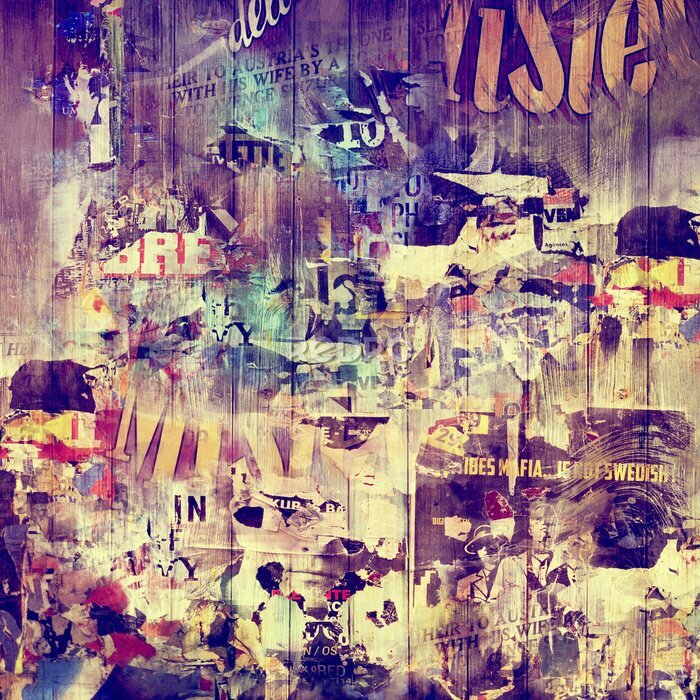 Poster Een muur vol oude grunge-posters