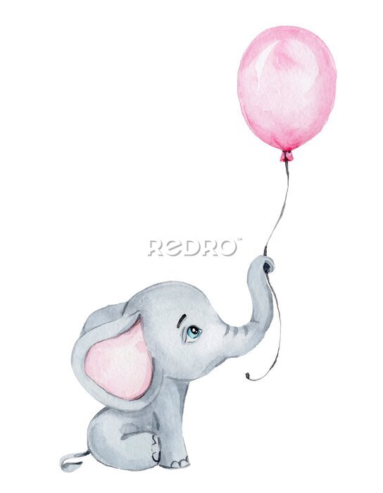 Poster Een olifant met een ballon in zijn slurf.