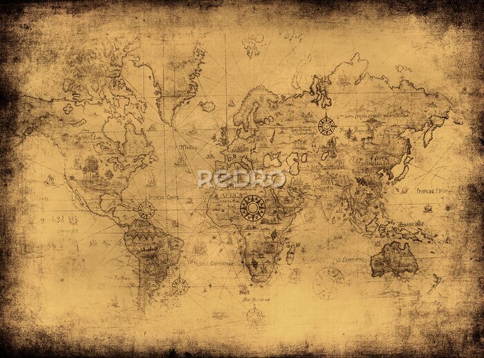 Poster Een oude kaart van Europa, gestileerd als een beschadigde kaart