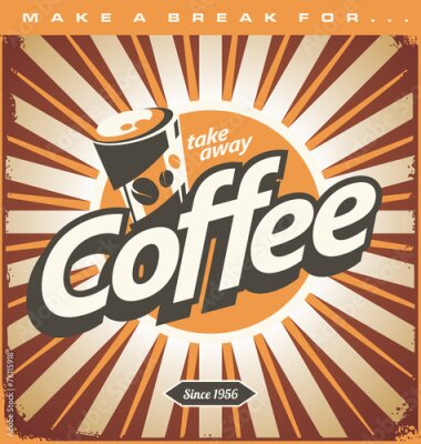Poster Een poster in retrostijl voor reclame voor afhaalkoffie.