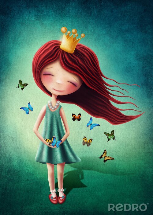 Poster Een prinses die twee vlinders vasthoudt
