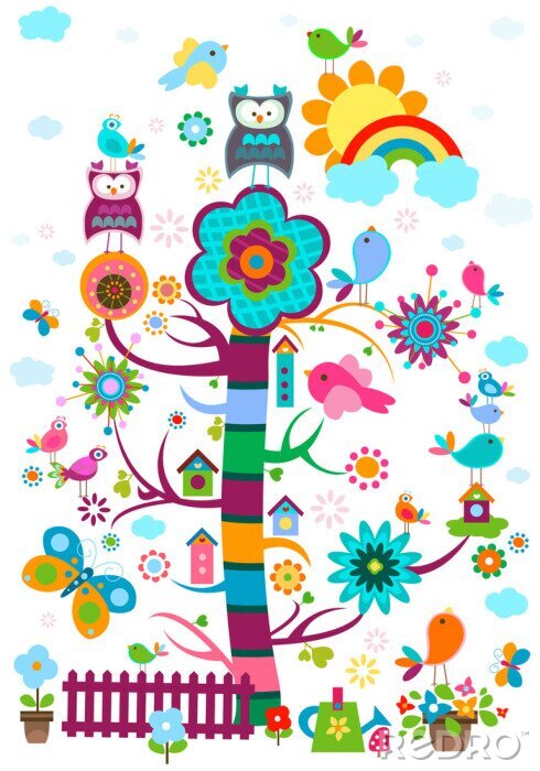 Poster Een regenboogtuin vol kleurrijke vrolijke motieven