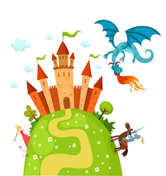 Poster Een ridder die een prinses redt van een draak