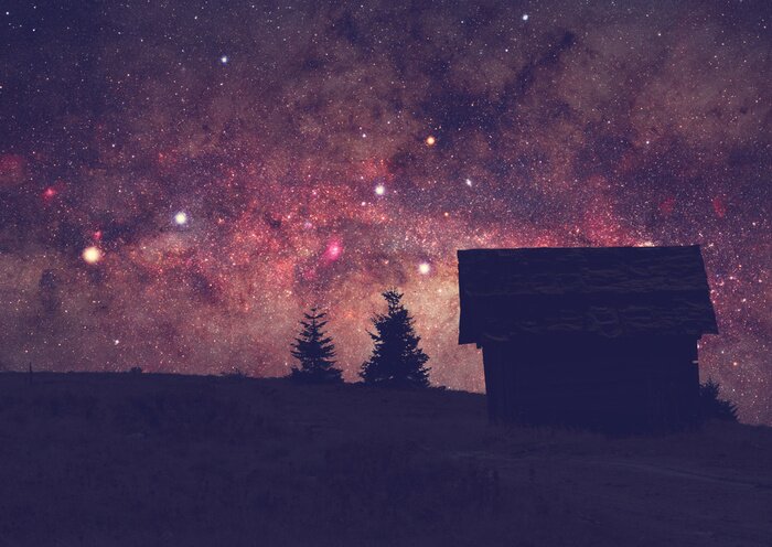 Poster Een rode ster omgeven door helderdere sterren