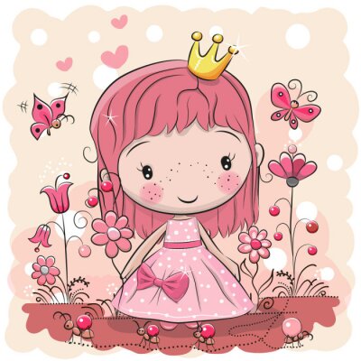 Een roze prinses met een kleine gouden kroon