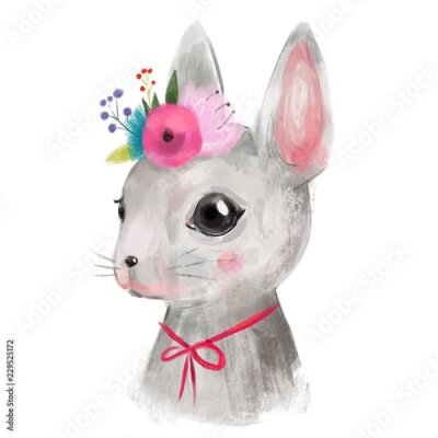 Poster Een schattig konijntje met een strik om zijn nek.