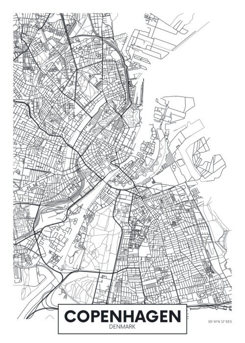 Poster Een schematische plattegrond van Kopenhagen