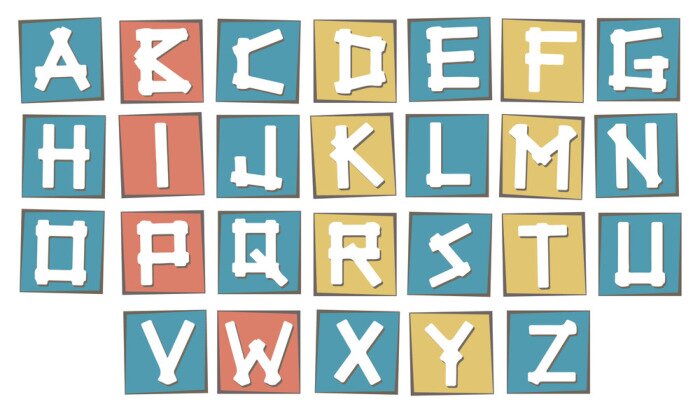 Poster Een set letters op gekleurd karton