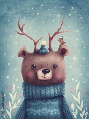 Poster Een sprookjesachtige teddybeer in een trui