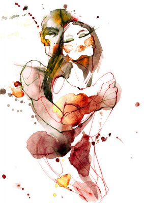 Poster Een stel dat elkaar omhelst, geschilderd met waterverf.