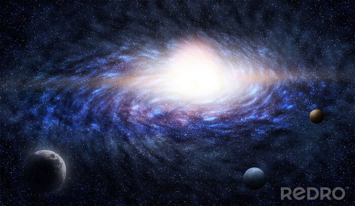 Poster Een sterrenstelsel tussen onbekende planeten en manen