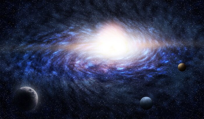 Poster Een sterrenstelsel tussen onbekende planeten en manen