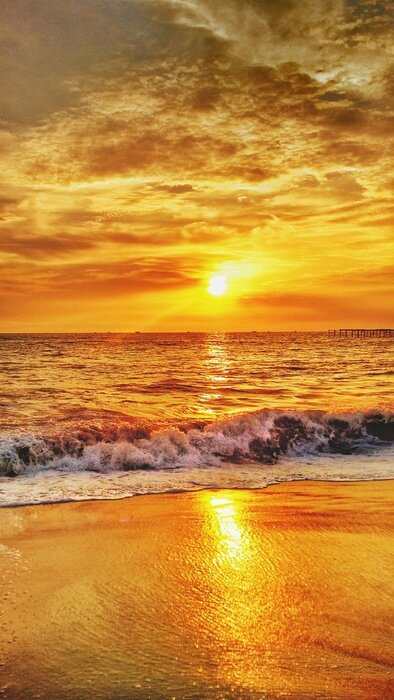 Poster Een strand dat baadt in gouden stralen