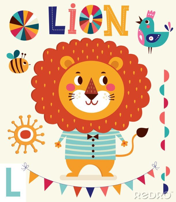 Poster Een tekenfilmleeuw in een gestreept T-shirt