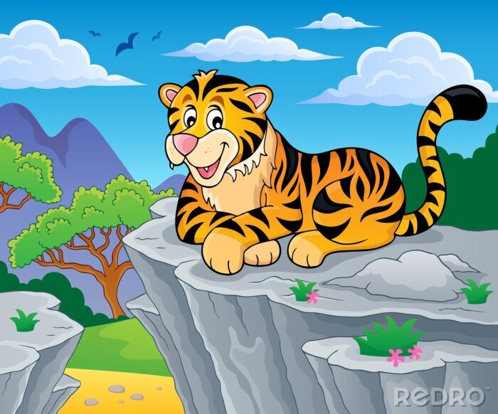 Poster Een tijger zittend op een rots