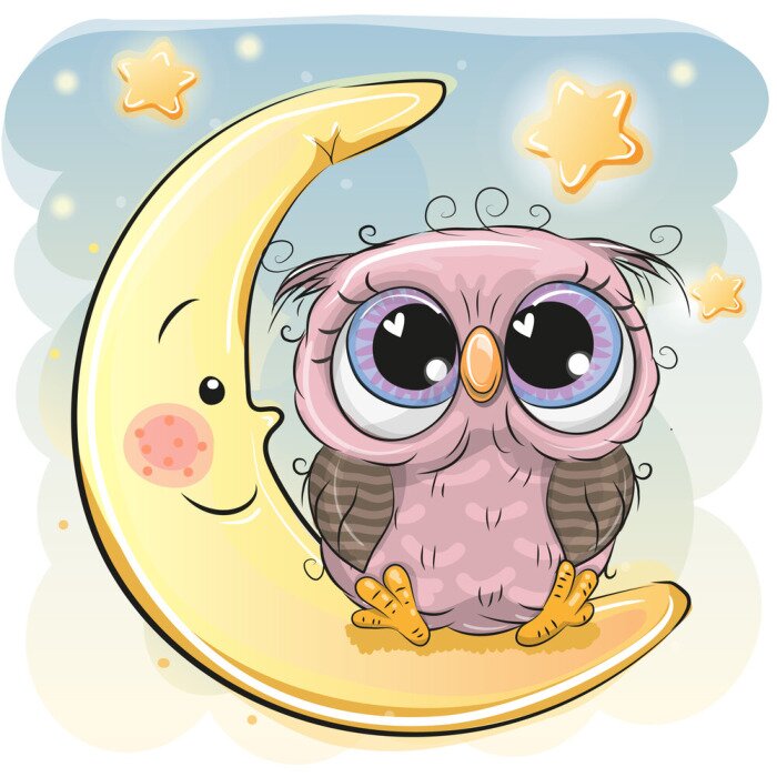 Poster Een uil zittend op een lachende maan