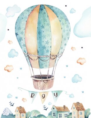 Poster Een vliegende ballon voor een jongenskamer